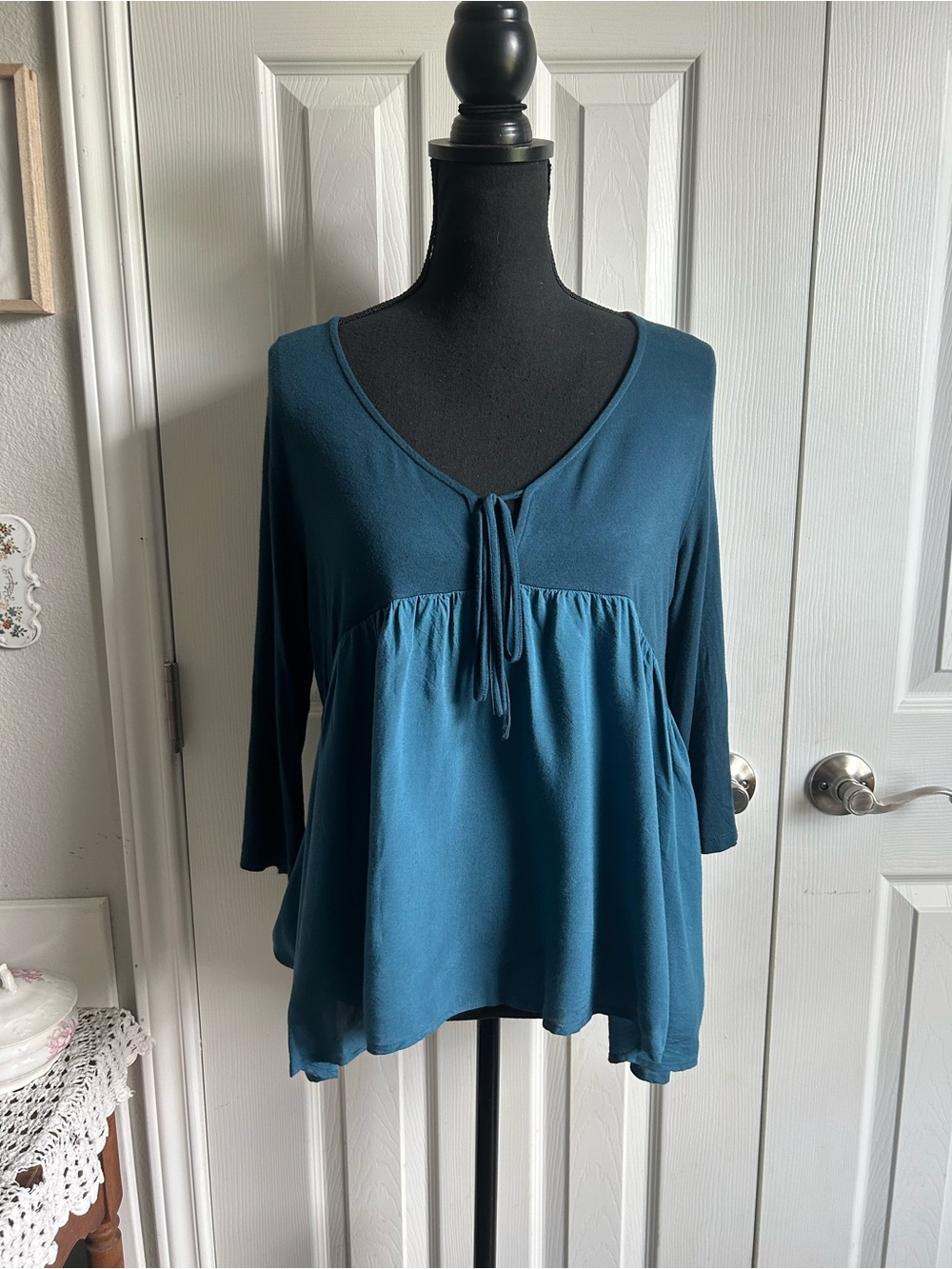 Natural Life blue monochrome high low half sleeve blouse